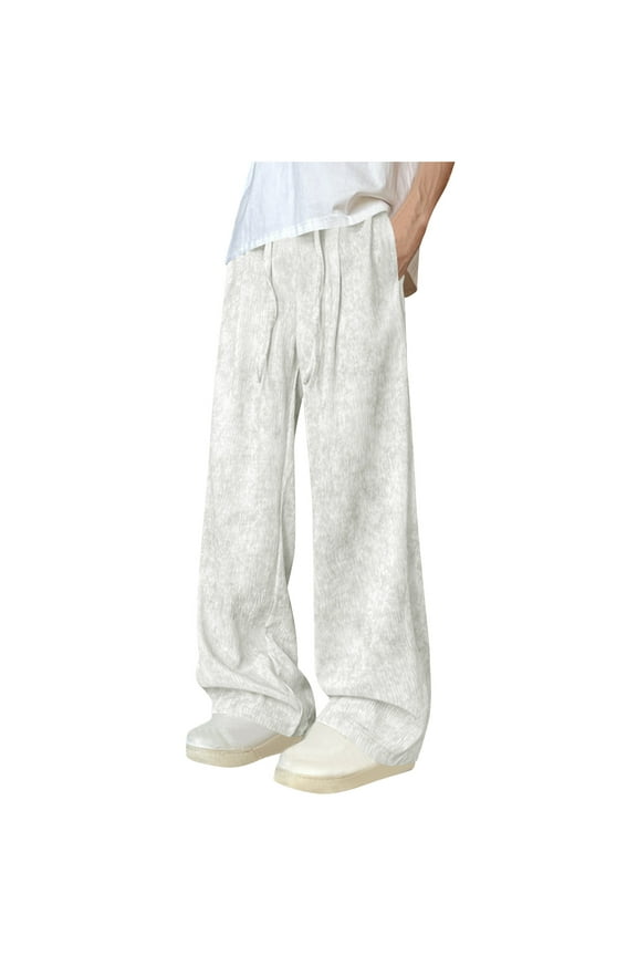 Men's Regular Fit Straight Leg Jeans Casual Drawstring Elastic Waist Denim Pants Lightweight Denim Trouser White XXXL