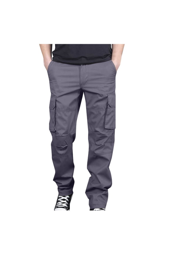 Men's Relaxed Fit Outdoor Straight-Leg Multi-Pocket Workwear Cargo Pants Dark Gray M