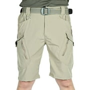 YLSDY Men's Resistant Tactical Shorts with Zipper Multi-Pockets Cargo Shorts Athletic Running Joggers Hiking Outdoor Sport Shorts Khaki M