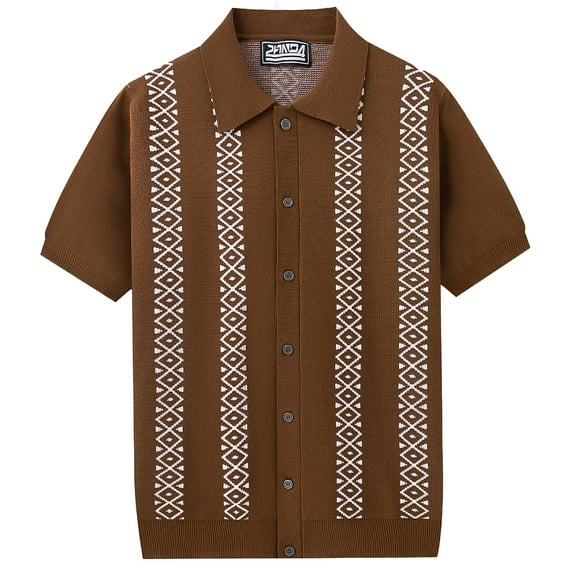 YLSDY Men's Retro Bowling Shirts 50s Vintage Button Down Shirts Color Block Active Shirts Flamingo Print Shirt Brown M