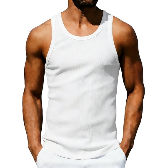 YLSDY Men's Ribbed Crew Neck Tank Top, High Elastic Compression Sleeveless Shirt for Gym Training White XL