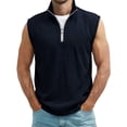 thumbnail image 1 of YLSDY Men's Ribbed Quarter-Zip Sleeveless Top, Casual Textured Shirt with Mock Neck for Layering Navy XXXL, 1 of 4