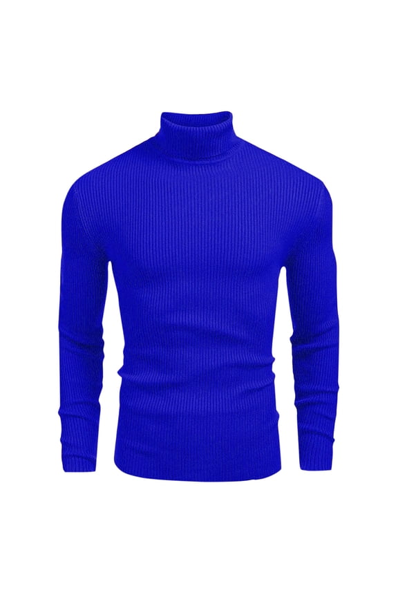 Men's Ribbed Turtleneck Winter Long Sleeve Sweaters Basic Lightweight Undershirts Casual Thermal Pullover Sweaters Blue L