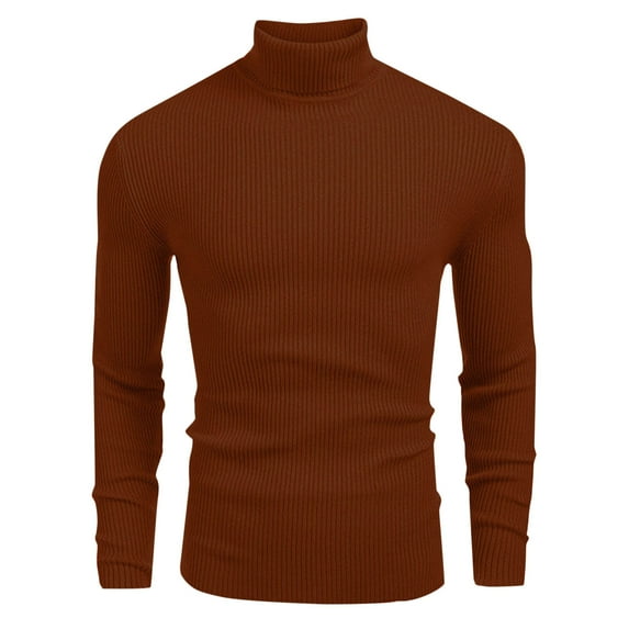 YLSDY Men's Ribbed Turtleneck Winter Long Sleeve Sweaters Basic Lightweight Undershirts Casual Thermal Pullover Sweaters Brown XL