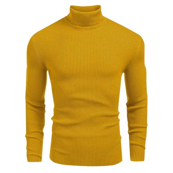 YLSDY Men's Ribbed Turtleneck Winter Long Sleeve Sweaters Basic Lightweight Undershirts Casual Thermal Pullover Sweaters Yellow XXXL