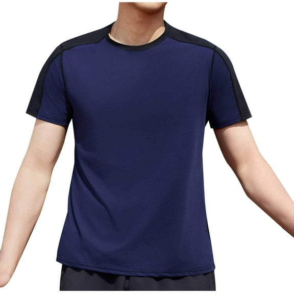 YLSDY Men's Ringer Tee Crewneck Athletic T Shirts Short Sleeve Sport Shirt for Men Color Block Summer Fashion Tops Navy S
