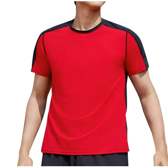 YLSDY Men's Ringer Tee Crewneck Athletic T Shirts Short Sleeve Sport Shirt for Men Color Block Summer Fashion Tops Red XXXL