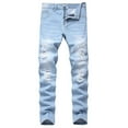 thumbnail image 1 of YLSDY Men's Ripped Jeans Denim Pants Slim Fit Distressed Moto Jeans Straight Leg Stretch Trousers Light Blue 38, 1 of 9