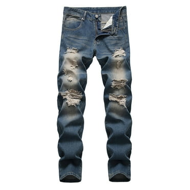 YLSDY Men's Ripped Jeans Distressed Denim Slim Fit Stretch Pants Trousers Skinny Jeans Fashion Ripped Holes Blue 38
