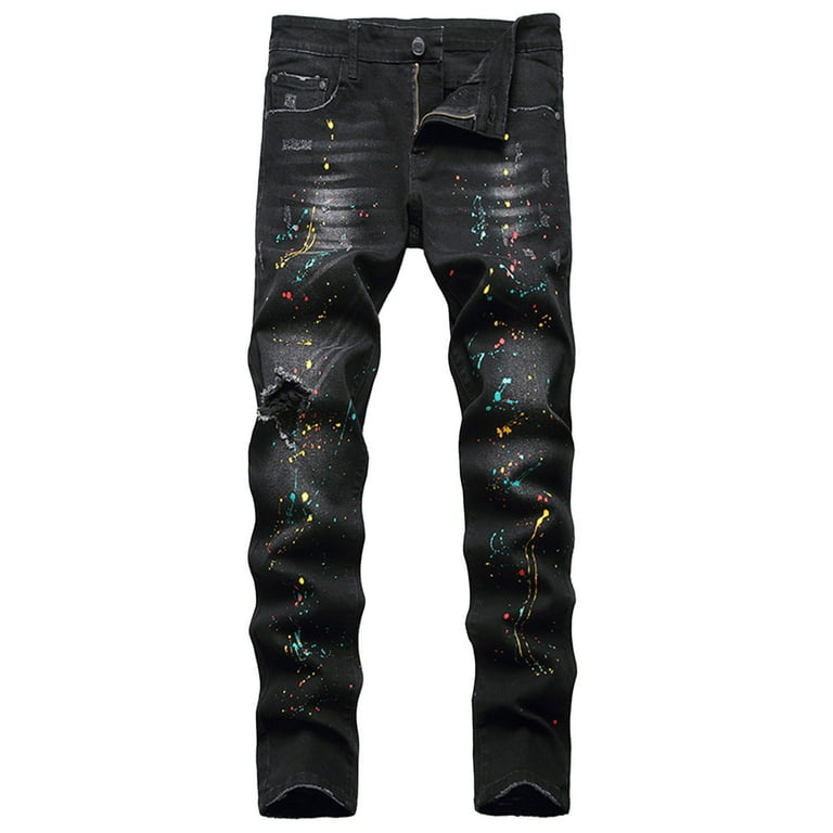 YLSDY Men's Ripped Paint Splash Skinny Jeans Distressed Denim