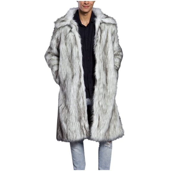 YLSDY Men's Fashion Faux Fur Coat Winter Warm Long Sleeve Jacket Overcoat Thick Plush Outerwear Solid Color Fashion Winter Coat Silver XXXL