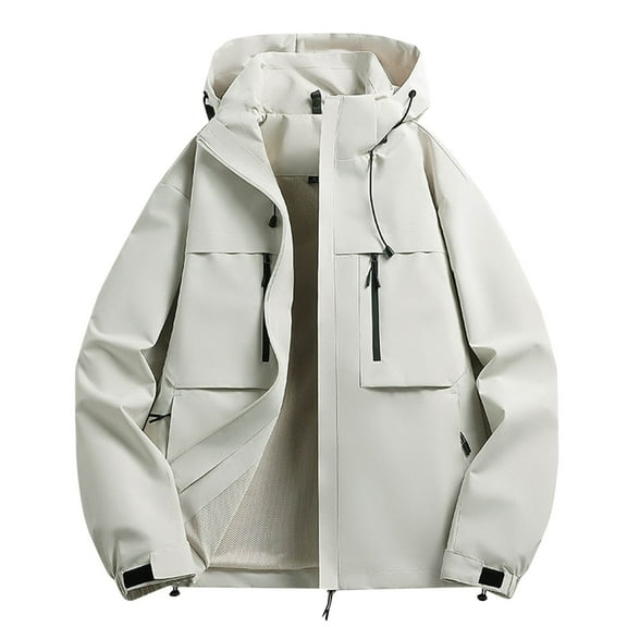 YLSDY Men's Fashion Hooded Jacket Windproof Waterproof Outdoor Jacket Lightweight Breathable Raincoat White M