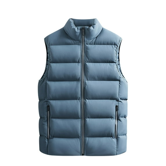 YLSDY Men's Fashion Puffer Vest Winter Warm Sleeveless Jacket Lightweight Outdoor Vest Zipper Pockets Stand Collar Solid Color Warm Vest Men' Blue L