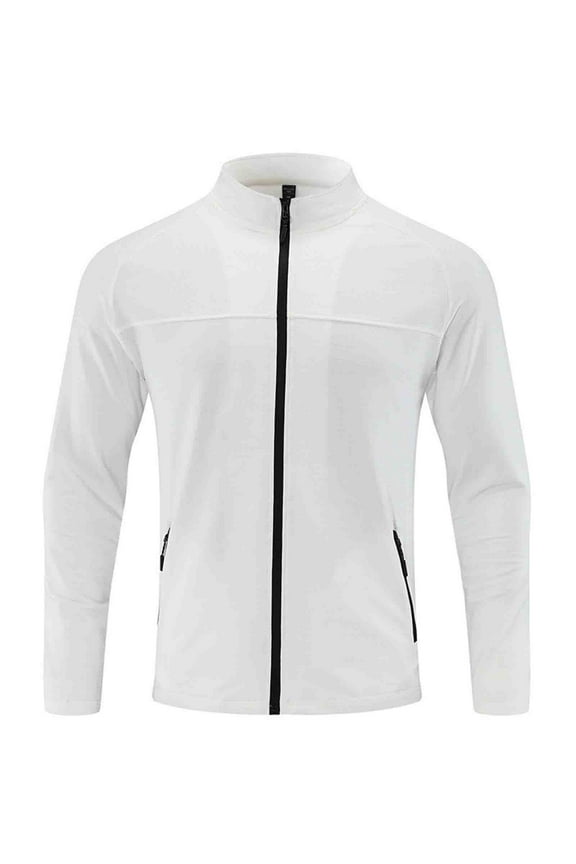 Men's Fashion Running Jacket Lightweight Full Zip Windproof Workout Track Jacket Breathable Sportswear Outdoor Activewear White XL