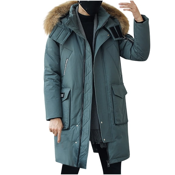 YLSDY Men's Fashion Winter Parka Jacket Faux Fur Hood Thick Warm Long Down Coat Outerwear Thickened Windproof Snow Coat Green XXL