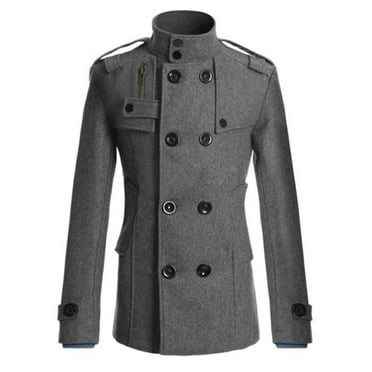 YLSDY Men's Rollbacks Wool Peacoat Double Breasted Trench Coat Winter Warm Jacket Slim Fit Overcoat Gray XXXL