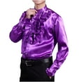 thumbnail image 1 of YLSDY Men's Ruffled Dress Shirt Long Sleeve Stand Collar Button Down Formal Wedding Party Shirts Purple XL, 1 of 6