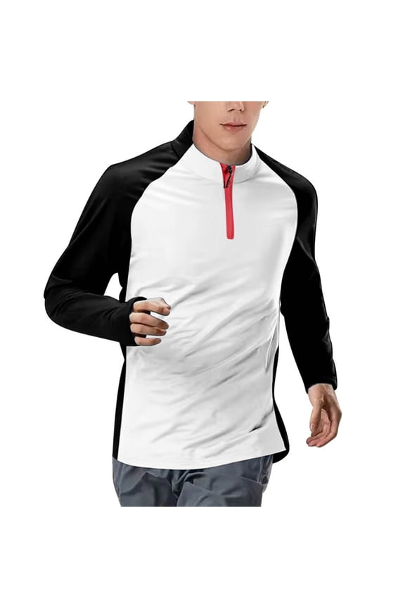 Men's Running Shirt Long Sleeve Performance Quarter Zip Pullover Quick Dry Golf Workout Athletic Shirts UPF 50+ Sports Tops Black M