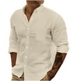 thumbnail image 1 of YLSDY Men's Sale Solid Color Long Sleeve Shirt Lapel Single Breasted Blouse Loose Fit Linen Cotton Tops Business Work Dress Shirt Khaki M, 1 of 6