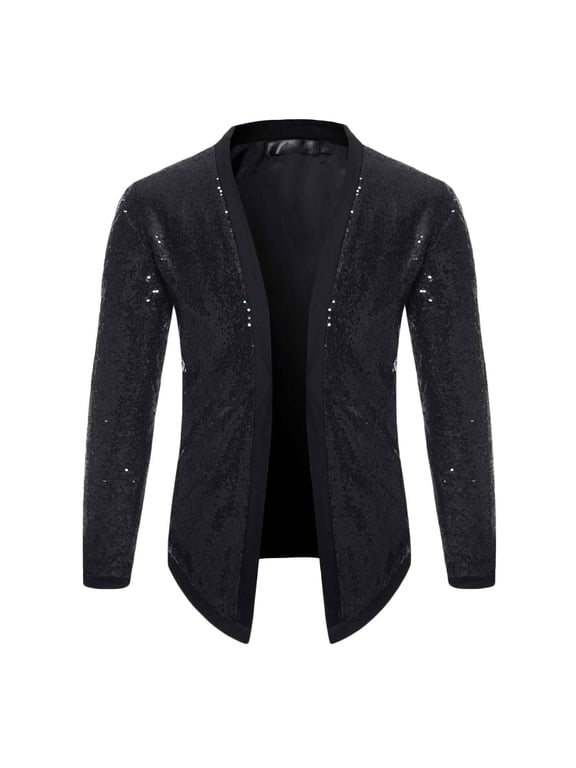 Men's Sequin Blazer Jacket Silver Party Club Wear Dinner Show Host Costume Black L