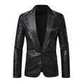thumbnail image 1 of YLSDY Men's Sequined Dance Suit Sparkling Sequin Top Comfortable Breathable Fabric Long Sleeve Lapel Jacket Formal Wear Celebrations Performances Black S, 1 of 6
