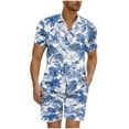 thumbnail image 1 of YLSDY Men's Set 2 Piece Short Set Hawaiian Outfits Summer Set Beach Outfits Button Down Shirt and Short Light Blue XL, 1 of 5