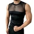 thumbnail image 1 of YLSDY Men's Sheer Mesh Panel Sleeveless Top, Slim Fit Transparent Tank with Solid Underlayer for Night Out Black Free Size, 1 of 7