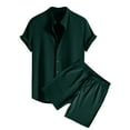 thumbnail image 1 of YLSDY Men's Short Sets Outfits, 2 Piece Matching Shirt and Shorts Set, Summer Tracksuit Muscle Button Down Athletic Suit Green XXXL, 1 of 7
