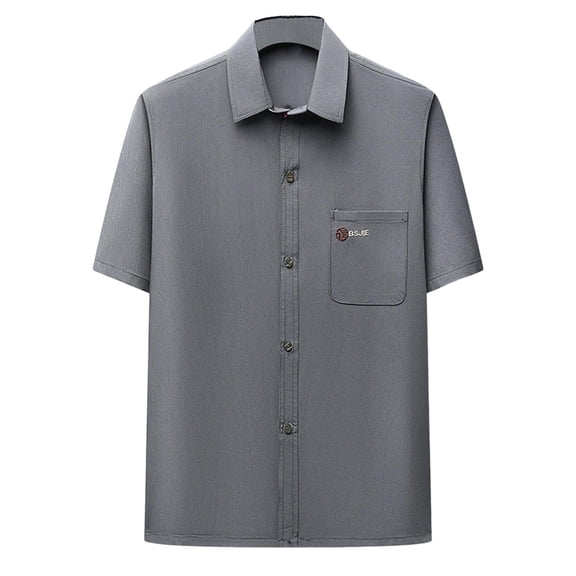 YLSDY Men's Short Sleeve Button-Down Shirt Casual Fashion Trend Comfortable Breathable Business Dress Shirt Dark Gray M