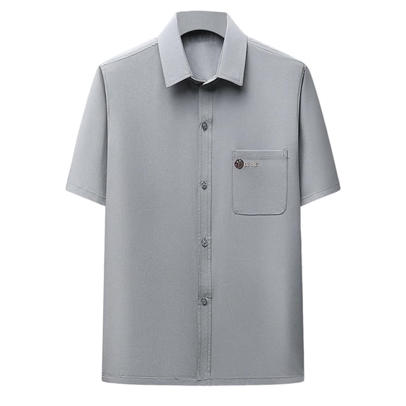 YLSDY Men's Short Sleeve Button-Down Shirt Casual Fashion Trend Comfortable Breathable Business Dress Shirt Gray M