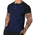 thumbnail image 1 of YLSDY Men's Short Sleeve Henley Shirts Casual Crew Neck Shirts for Men Gym Workout Tshirt Quarter Button Color Block Tees Navy L, 1 of 6