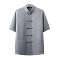 thumbnail image 1 of YLSDY Men's Short Sleeve Kung Fu Shirts Chinese Traditional Tai Chi Mandarin Collar Frog-Button Shirt Summer Casual Tops Gray XXL, 1 of 3