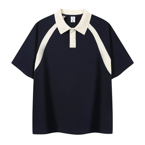 YLSDY Men's Short Sleeve Button Collared Shirt Loose Drop Shoulder Lapel T-Shirt Lightweight Relaxed Fit Casual Classic Basic Tee Navy XXXXXL