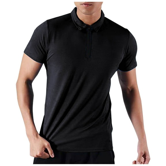 YLSDY Men's Short Sleeve Button Collared Shirts Quarter-Zip Casual Slim Fit Mock Neck T Shirts 2025 Summer Basic Designed Cotton Shirt Black S