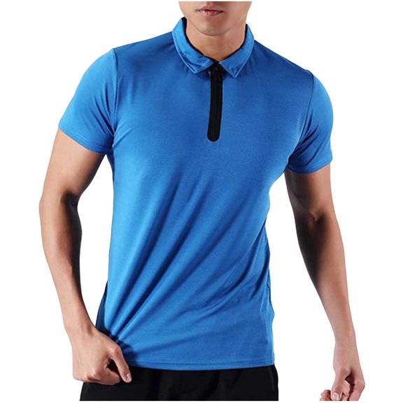 YLSDY Men's Short Sleeve Button Collared Shirts Quarter-Zip Casual Slim Fit Mock Neck T Shirts 2025 Summer Basic Designed Cotton Shirt Sky Blue S
