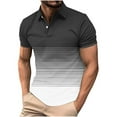 thumbnail image 1 of YLSDY Men's Short Sleeve Striped Collared Shirts Gradient Vintage Knitted Shirt Casual Button Down Golf Shirts Black XL, 1 of 5