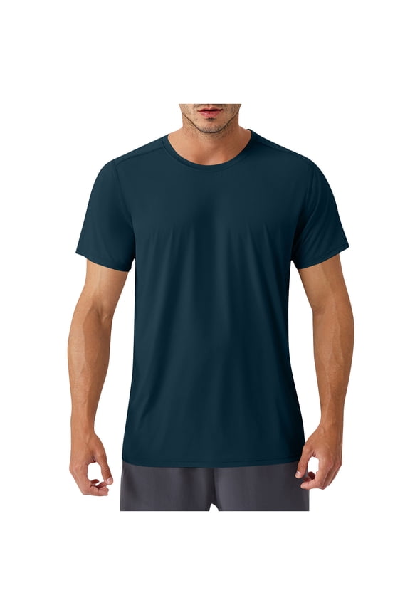 Men's Short Sleeve UPF 50+ T-Shirt Quick Dry Rash Guard Athletic Running Swim Top Tee Performance Water Shirts Navy L