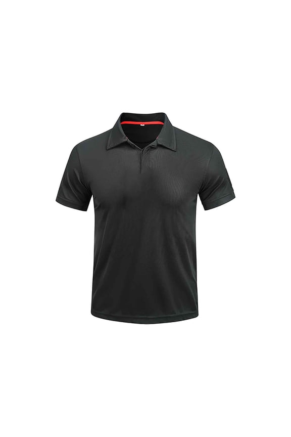 Men's Short Sleeve Workout T Shirt Collared Button Down Golf Sports Tee Breathable Quick Dry Outdoor Trendy Tops Black S