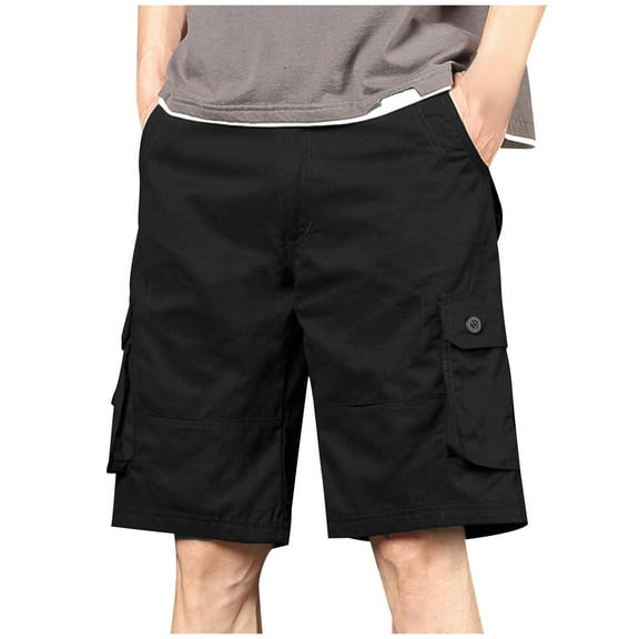 YLSDY Men's Shorts Casual Cargo Shorts Relaxed Fit Casual Work Shorts Outdoor Hiking Pants with Multi Pockets Black XXL