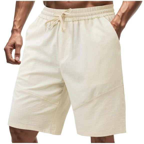 YLSDY Men's Shorts Elastic Waist Drawstring Summer Beach Short Casual Fashion Sports Breathable Lightweight Shorts Pocket Beige S