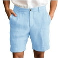 thumbnail image 1 of YLSDY Men's Shorts Trendy 2025 Casual Cotton Linen Button Elastic Waist Summer Beach Golf Shorts with Multi-Pocket Light Blue XXL, 1 of 6