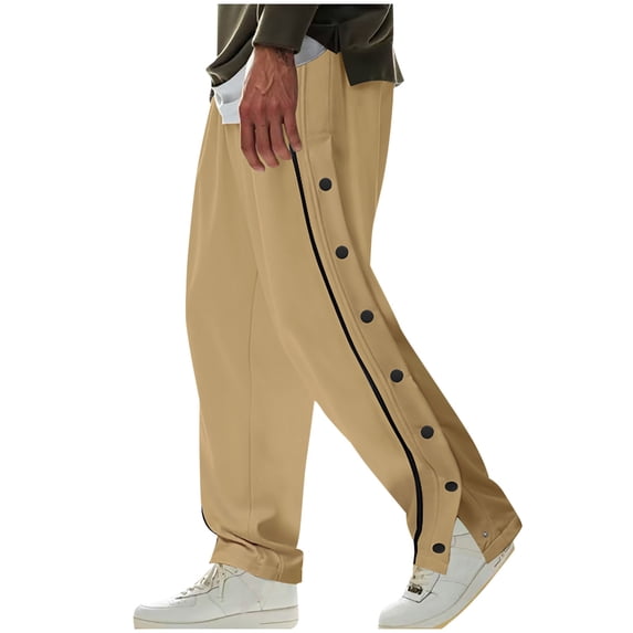 YLSDY Men's Side Split Snap Button Joggers Tear-Away Warm Up Sweatpants Loose Fit Basketball Athletic Pants with Pockets Khaki XL