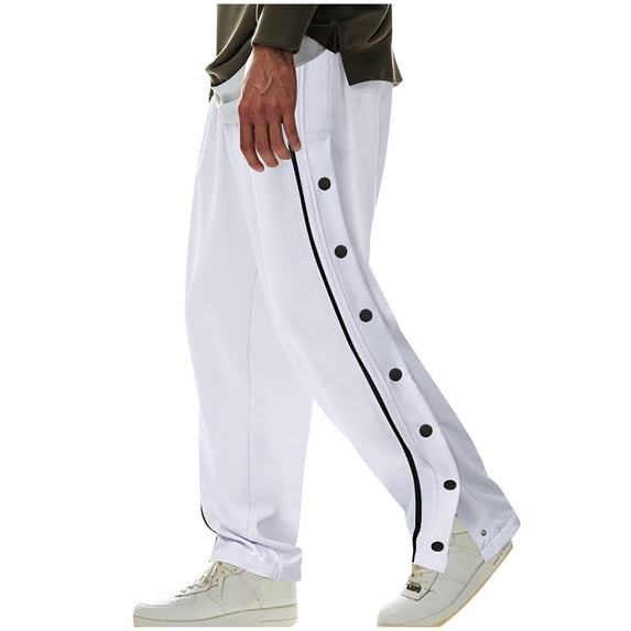 YLSDY Men's Side Split Snap Button Joggers Tear-Away Warm Up Sweatpants Loose Fit Basketball Athletic Pants with Pockets White XXL