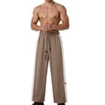 thumbnail image 1 of YLSDY Men's Side Stripe Wide Leg Pants, Elastic Waist Drawstring, Loose Fit Trendy Casual Daily Trousers Brown M, 1 of 8