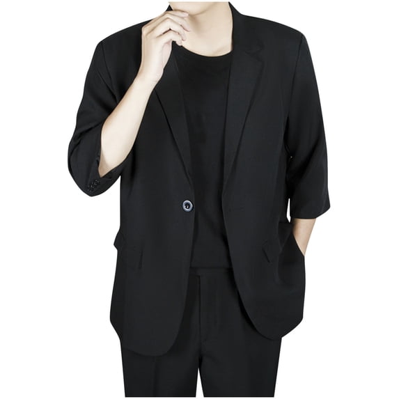 YLSDY Men's Single Breasted Blazers Loose Long Sleeve Sport Coats Open Front Casual Lightweight Business Suit Jackets Black XL