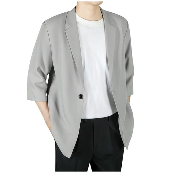 YLSDY Men's Single Breasted Blazers Loose Long Sleeve Sport Coats Open Front Casual Lightweight Business Suit Jackets Gray XL