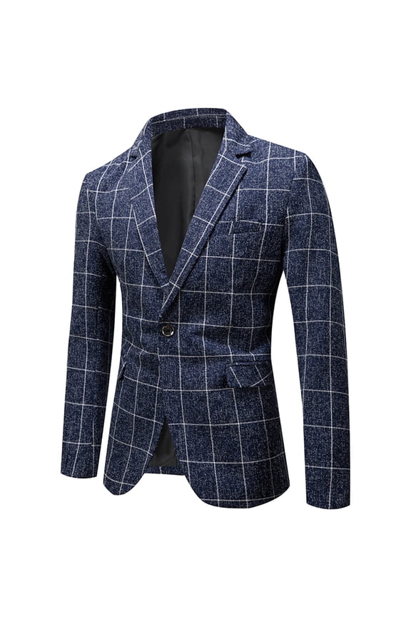 Men's Single Button Check Lapel Suit Jacket Business Casual Wedding Slim-Fit Suits Sequins Performance Jacket Navy XXXXL