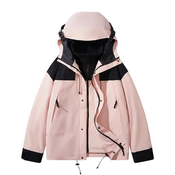 YLSDY Men's Ski Jacket 3 in 1 Waterproof Winter Jacket Snow Jacket Windproof Hooded with Inner Warm Fleece Coat Pink S
