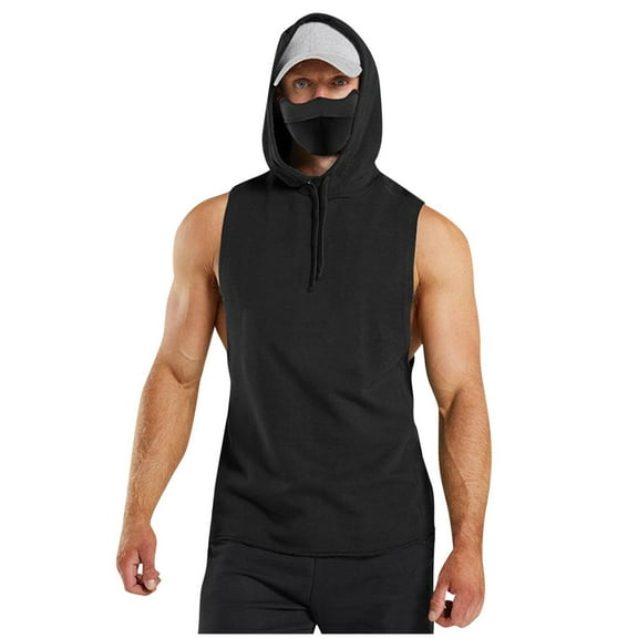 YLSDY Men's Sleeveless Hooded Tank Tops Cotton Muscle Gym Athletic Workout Tanks Heavy Soft Gym T-Shirts for Sports Black XXL