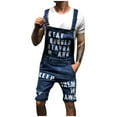 thumbnail image 1 of YLSDY Men's Slim Fit Bib Overalls Denim Ripped Funny Letter Print Distressed Jumpsuit with Pocket Pants Jeans Ripped Shorts Straight Type Overalls Dark Blue 4, 1 of 6